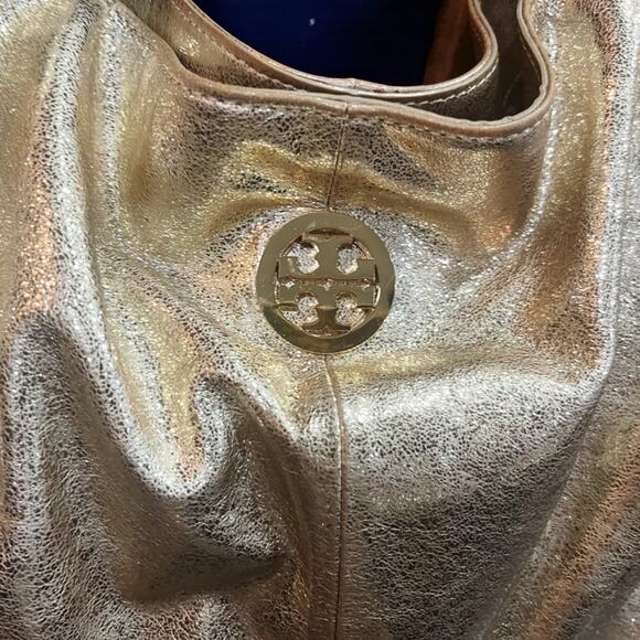 Tory Burch Metallic Gold Leather Hobo Bag A BEAUTY! - Picture 2 of 11